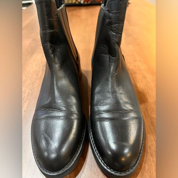 Stuart Weitzman Basilico Black Leather Chelsea Boots Sz 6 Block Heel Ankle Boot - Picture 4 of 6